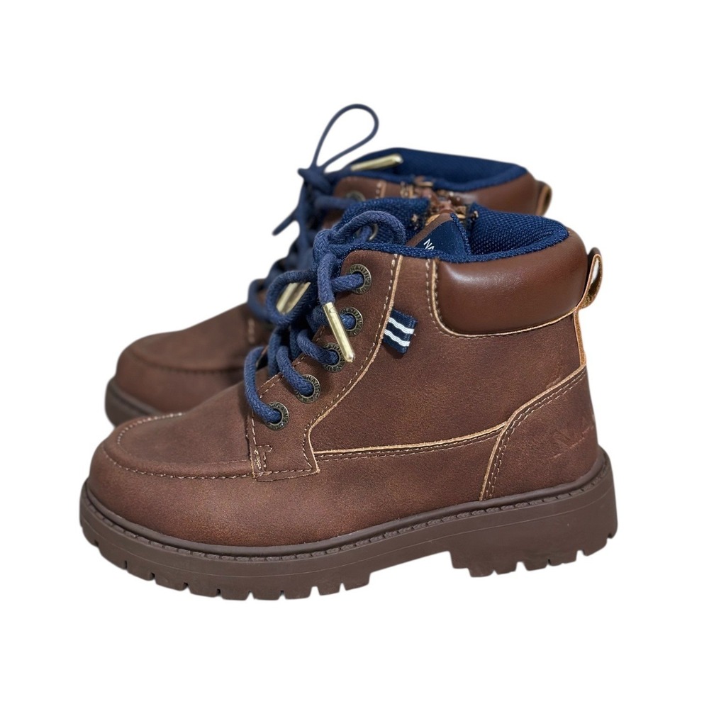 Nautica Zaysan Toddler Boy  Boots Brown Navy Blue Zip Up/‎ Lace Up Size 10- NWOT